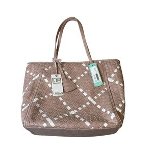 Urban Expressions Blush Pink White Basket Weave Zip Tote Shoulder Bag New